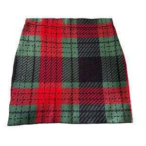 Johnny Wujek Womens Plus Plaid A-Line Mini Skirt Red Green Black Holiday Large